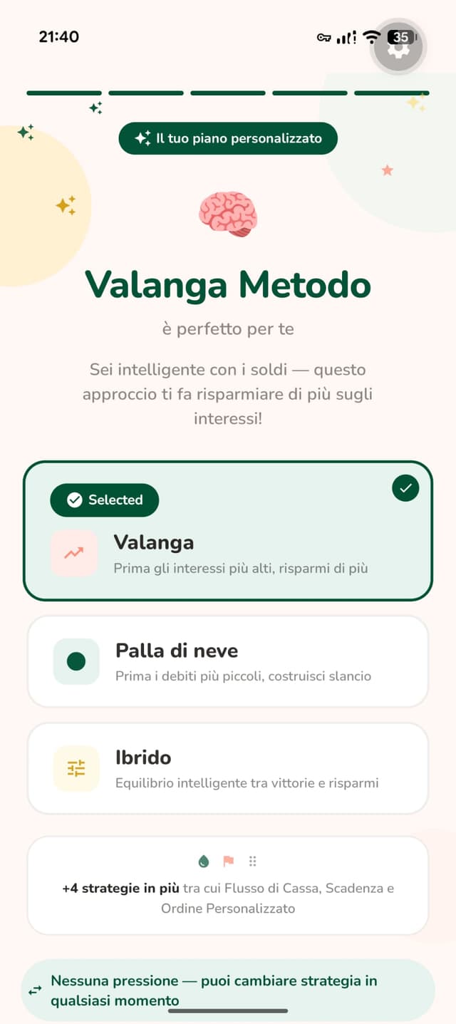 Payoff strategy recommendation screen