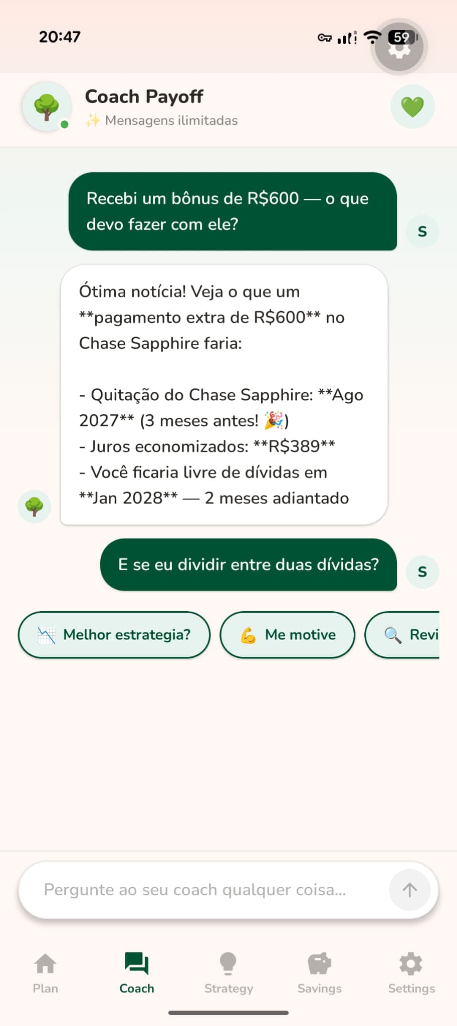 Payoff AI debt coach giving personalised advice